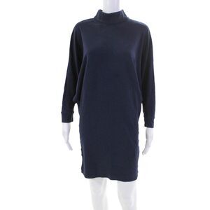 Fabi Womens Long Dolman Sleeves Turtleneck Shirt Dress Navy Blue Size Medium